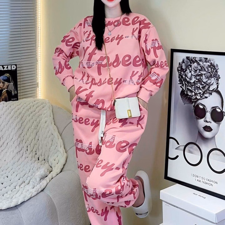 Sét Bộ Đồ Nỉ Nữ Cổ Tròn Ống Bo In Phối Nhiều Chữ Ktpseeu - Htm Fashion - Ảnh 3