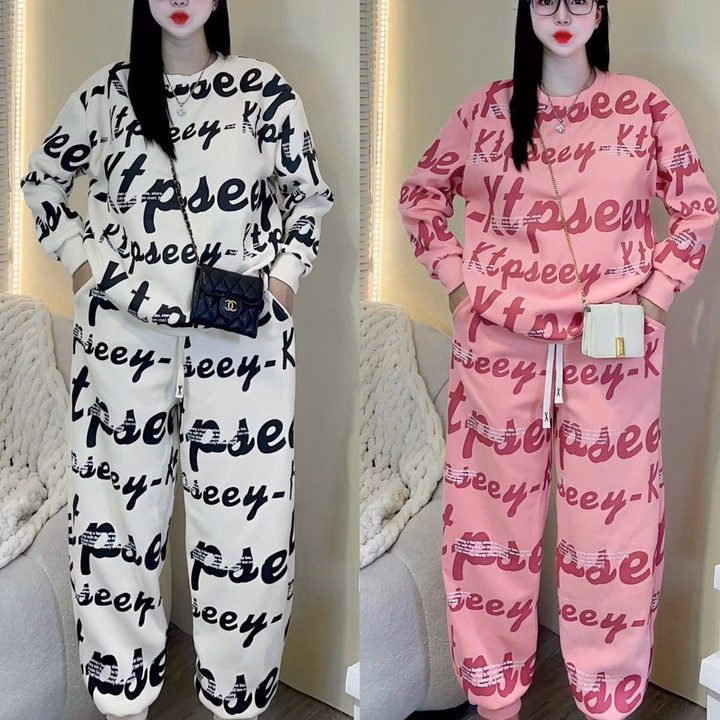 Sét Bộ Đồ Nỉ Nữ Cổ Tròn Ống Bo In Phối Nhiều Chữ Ktpseeu - Htm Fashion - Ảnh 8