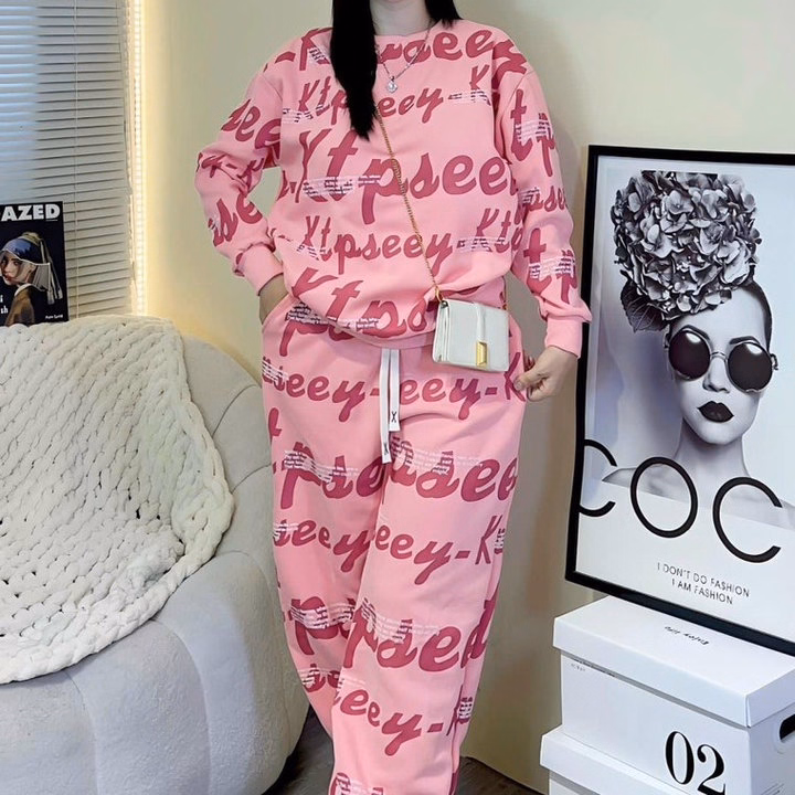 Sét Bộ Đồ Nỉ Nữ Cổ Tròn Ống Bo In Phối Nhiều Chữ Ktpseeu - Htm Fashion - Ảnh 10