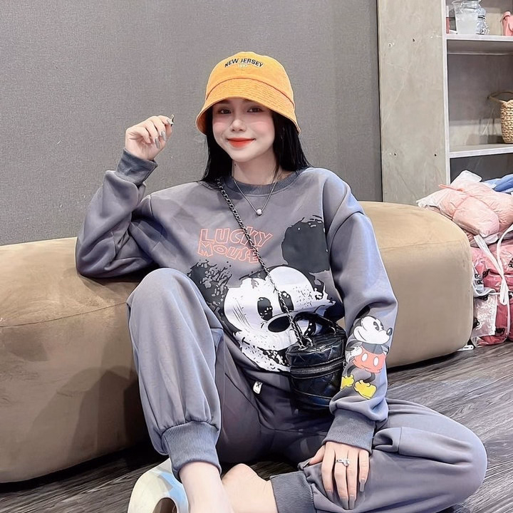 Sét Bộ Đồ Nỉ Nữ Cổ Tròn Bo Chun In Chuột Lucky Mouse - Htm Fashion - Ảnh 6