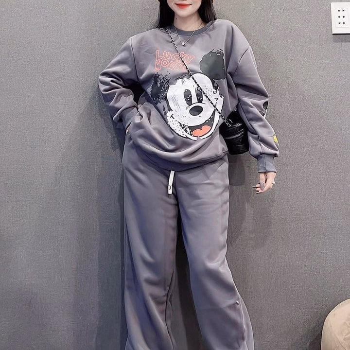 Sét Bộ Đồ Nỉ Nữ Cổ Tròn Bo Chun In Chuột Lucky Mouse - Htm Fashion - Ảnh 5