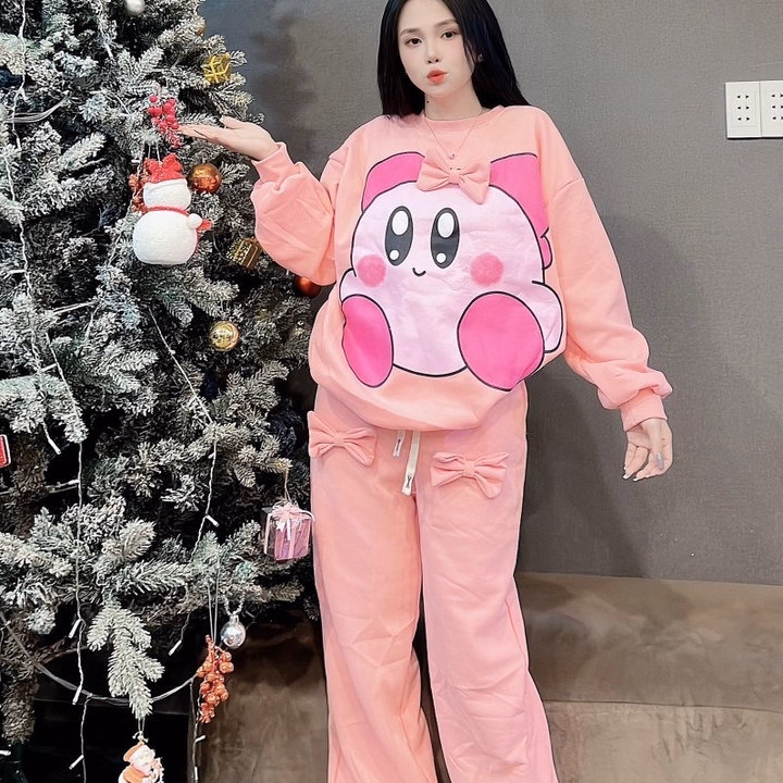 Sét Bộ Đồ Nỉ Nữ Cổ Tròn Bo Chun In Họa Tiết Bé Gấu Có Nơ Đáng Yêu - Htm Fashion - Ảnh 3