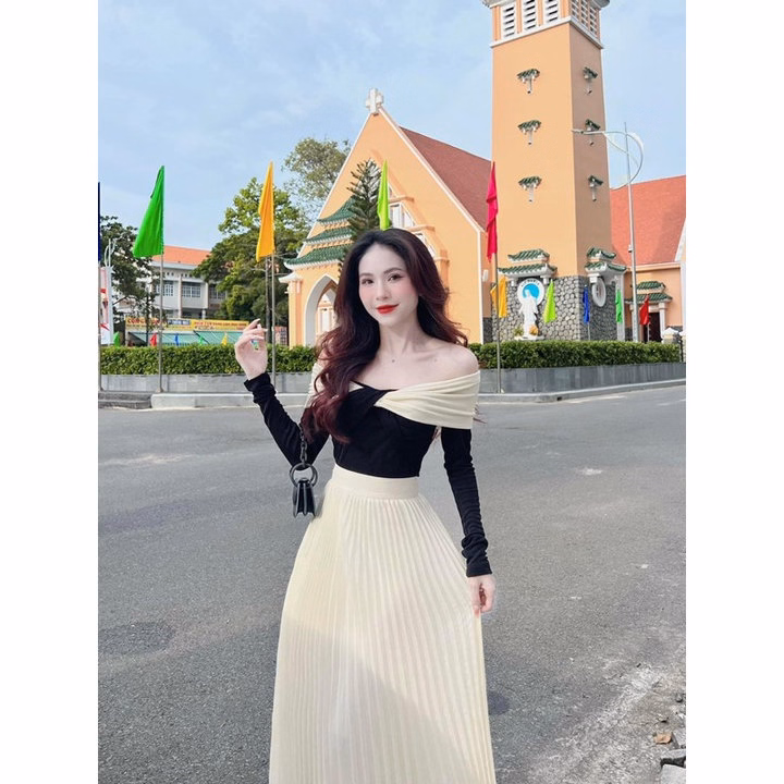 Set Áo Thun Gân Tăm Bẹt Vai Phối Voan Kèm Chân Váy Voan Dập Ly 2 Lớp Bh1100- Nana House - Ảnh 3