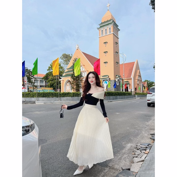 Set Áo Thun Gân Tăm Bẹt Vai Phối Voan Kèm Chân Váy Voan Dập Ly 2 Lớp Bh1100- Nana House - Ảnh 4