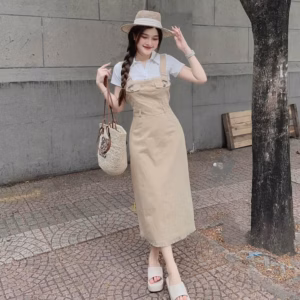 Set Áo Cổ Trụ Gân Lạnh Kèm Yếm Kaki (Không Đánh Tua Lai Yếm) Bh115- Nana House