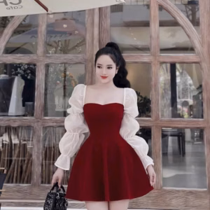 Đầm Váy Nữ Nhung Phối Tơ Cổ Vuông Bh853 - Nana House