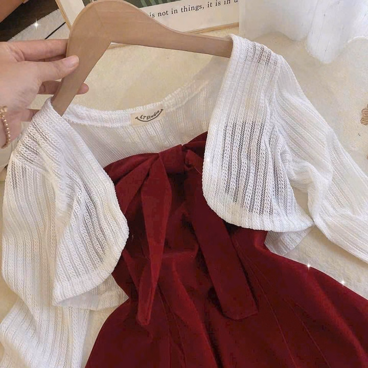 Set Đầm Nhung Cup Ngực Kèm Áo Khoác Ren St1030 - Sam Store - Ảnh 6