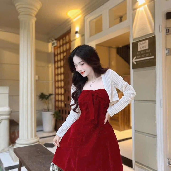 Set Đầm Nhung Cup Ngực Kèm Áo Khoác Ren St1030 - Sam Store - Ảnh 2