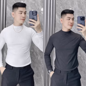 Áo Thun Tăm Dài Tay Nam Tuto5 Menswear At07- Áo Phông Giữ Nhiệt Nam Cổ Cao Body Slim Fit Tôn Dáng Cao Cấp-Tuto5