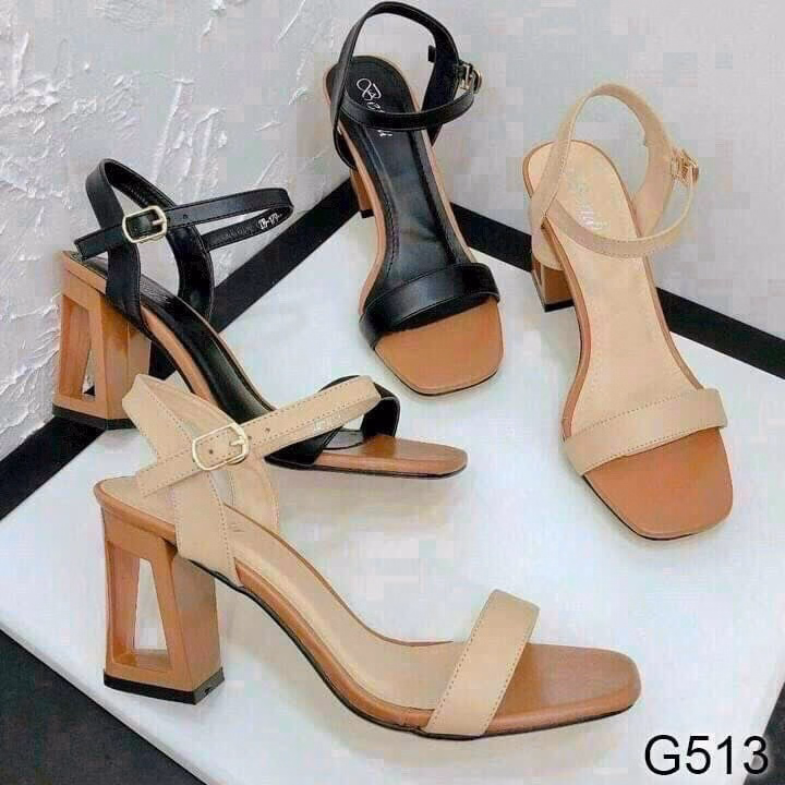 Giày Sandal Quai Ngang Cao Gót Vuông 7 Phân Lỗ Hình Tứ Giác Sh900- Sam Store - Ảnh 8