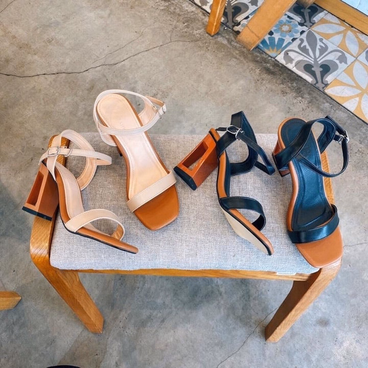 Giày Sandal Quai Ngang Cao Gót Vuông 7 Phân Lỗ Hình Tứ Giác Sh900- Sam Store - Ảnh 7