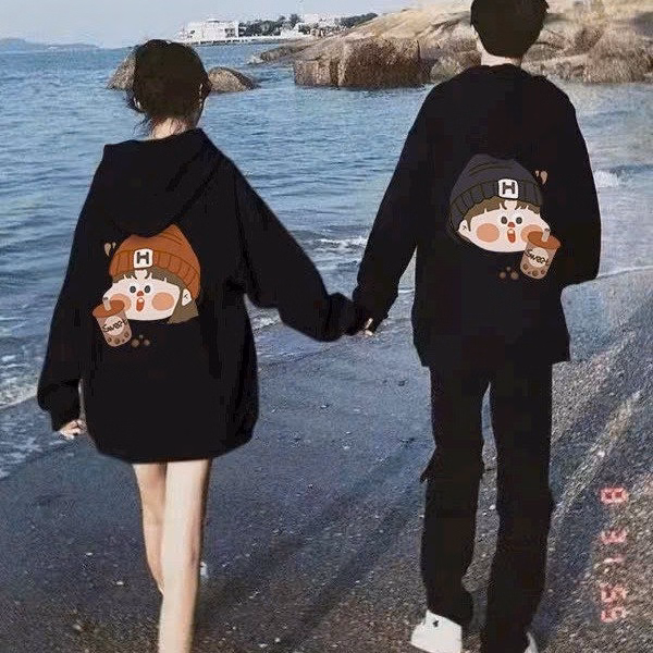 Áo Hoodie Unisex Nam Nữ In Hình Cậu Bé Cô Bé Trà Sữa Vải Nỉ Ngoại Couple Tp78 - Phương Store - Ảnh 5