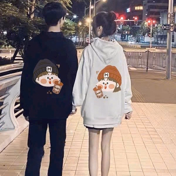 Áo Hoodie Unisex Nam Nữ In Hình Cậu Bé Cô Bé Trà Sữa Vải Nỉ Ngoại Couple Tp78 - Phương Store - Ảnh 4