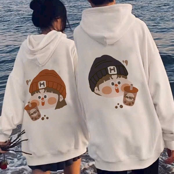 Áo Hoodie Unisex Nam Nữ In Hình Cậu Bé Cô Bé Trà Sữa Vải Nỉ Ngoại Couple Tp78 - Phương Store