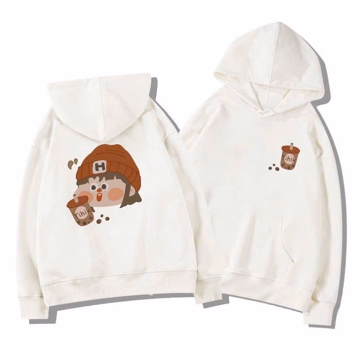 Áo Hoodie Unisex Nam Nữ In Hình Cậu Bé Cô Bé Trà Sữa Vải Nỉ Ngoại Couple Tp78 - Phương Store - Ảnh 2