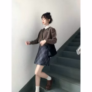 Chân Váy Chữ A Chất Dạ Phối Họa Tiết Kẻ Sọc Phong Cách Hàn Quốc Dành Cho Bạn Nữ - Chipxinhxk