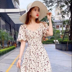 Đầm Váy Nữ Lụa Hoa Tay Phồng St688 - Sam Store