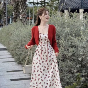 Set Đầm Lụa Ý(Có Mút) Kèm Áo Khoác Cột Dây Gân Tăm Lạnh Sh1000 - Sam Store