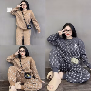 Sét Bộ Đồ Nỉ Nữ Thể Thao Cổ Tròn In Nhiều Họa Tiết Chữ B Hot Trend - Htm Fashion
