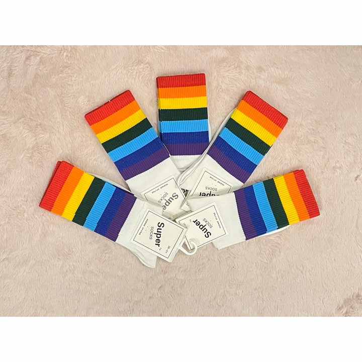 Combo 5 Đôi Tất Cao Cổ Sọc Kẻ Cầu Vồng Kiểu Dáng Unisex - Chipxinhxk - Ảnh 8