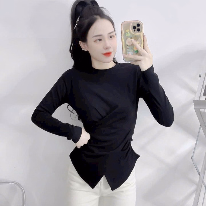 Áo Kiểu Tay Dài Tăm Lạnh Vạc Chéo - Lê Phương Boutique