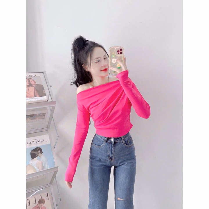 Áo Kiểu Trễ Vai Lệch1 Bên Nhún Sườn Thun Rip Xịn - Lê Phương Boutique - Ảnh 4
