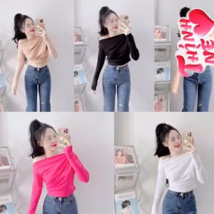 Áo Kiểu Trễ Vai Lệch1 Bên Nhún Sườn Thun Rip Xịn - Lê Phương Boutique
