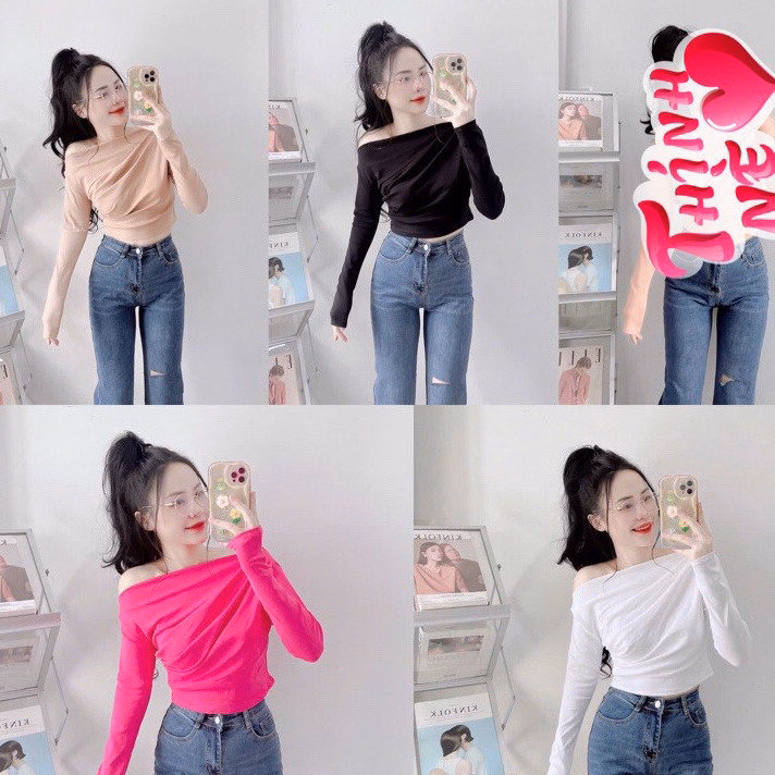 Áo Kiểu Trễ Vai Lệch1 Bên Nhún Sườn Thun Rip Xịn - Lê Phương Boutique