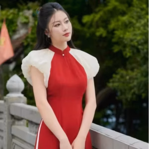 Set Áo Dài Cách Tân Tay Phồng Phối Tơ Sh1153- Sam Store