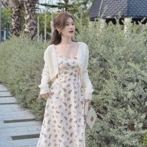 Set Đầm Lụa Ý(Có Mút) Kèm Áo Khoác Cột Dây Gân Tăm Lạnh Sh1004 - Sam Store