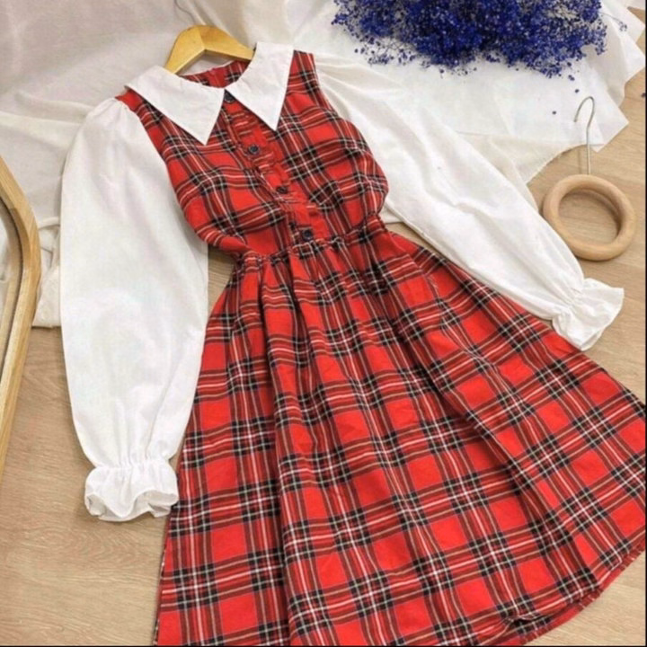 Đầm Váy Nữ Caro Phối Trắng Tay Dài Cổ Trụ St639 - Sam Store - Ảnh 4