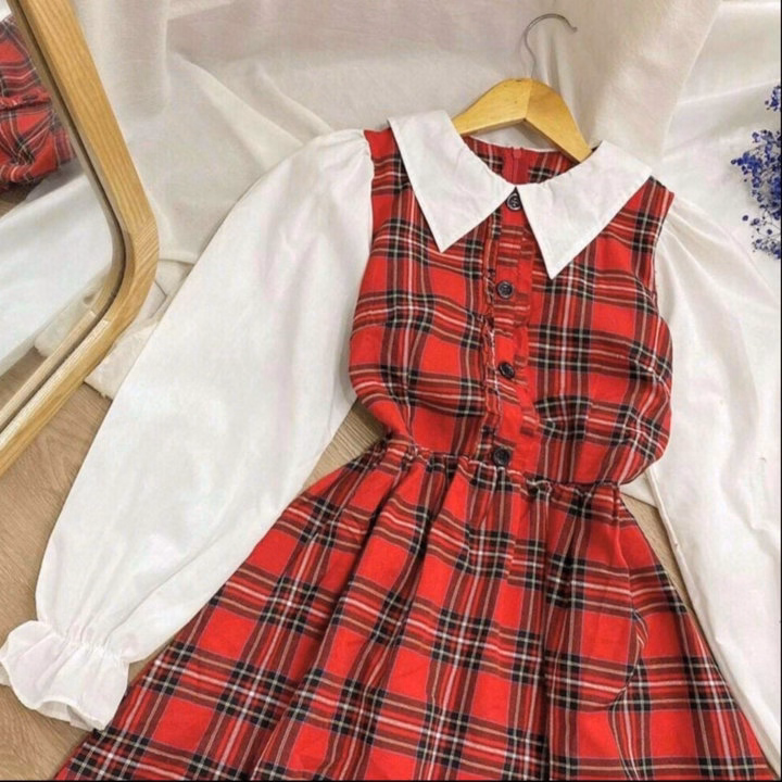 Đầm Váy Nữ Caro Phối Trắng Tay Dài Cổ Trụ St639 - Sam Store - Ảnh 6