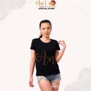 Áo Thun Nữ 100% Cotton Tự Nhiên Màu Đen Cổ Tròn Tay Ngắn - Gold Rhino
