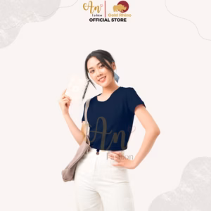 Áo Thun Nữ 100% Cotton Tự Nhiên Màu Xanh Đen Cổ Tròn Tay Ngắn - Gold Rhino