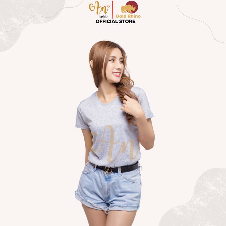 Áo Thun Nữ 100% Cotton Tự Nhiên Màu Xám Cổ Tròn Tay Ngắn - Gold Rhino