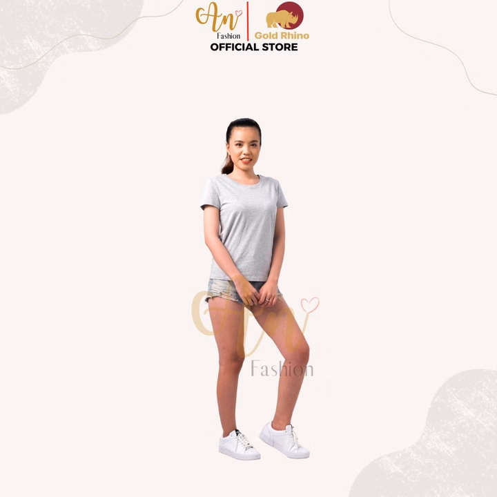 Áo Thun Nữ 100% Cotton Tự Nhiên Màu Xám Cổ Tròn Tay Ngắn - Gold Rhino - Ảnh 5