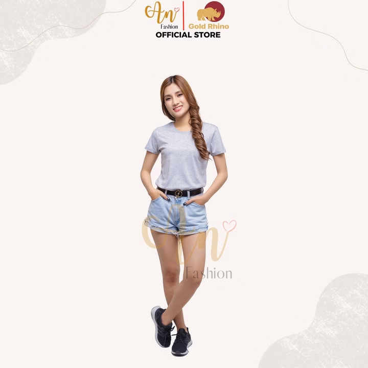 Áo Thun Nữ 100% Cotton Tự Nhiên Màu Xám Cổ Tròn Tay Ngắn - Gold Rhino - Ảnh 2