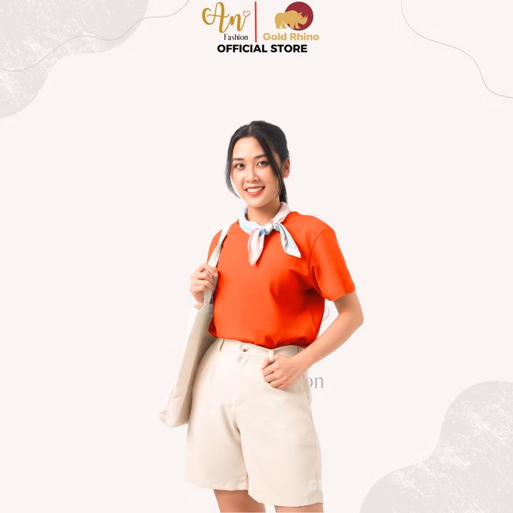 Áo Thun Nữ 100% Cotton Tự Nhiên Màu Cam Cổ Tròn Tay Ngắn - Gold Rhino - Ảnh 3