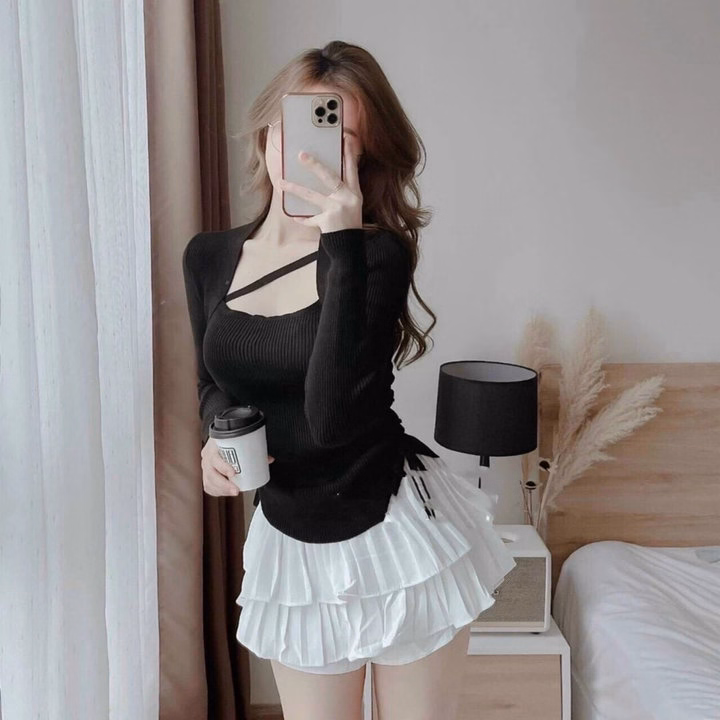 Áo Len Tăm Dài Tay Rút Dây 2 Bên - Ảnh 7