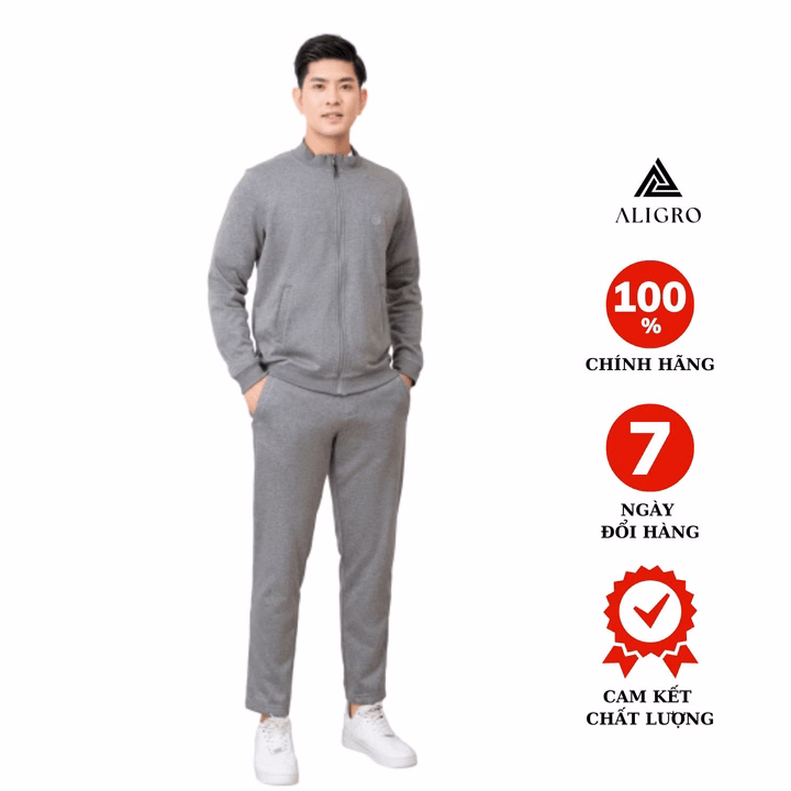 Bộ Nỉ Kéo Khóa Aligro Màu Ghi Nhạt Bn.21 - Aligro