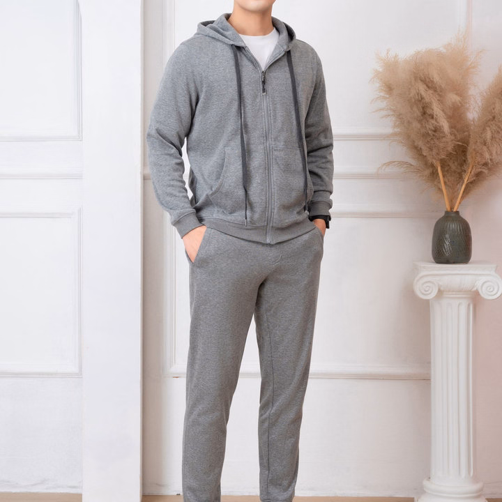 Bộ Nỉ Kéo Khóa Aligro Có Mũ Màu Ghi Nhạt Bn.18 - Aligro - Ảnh 3