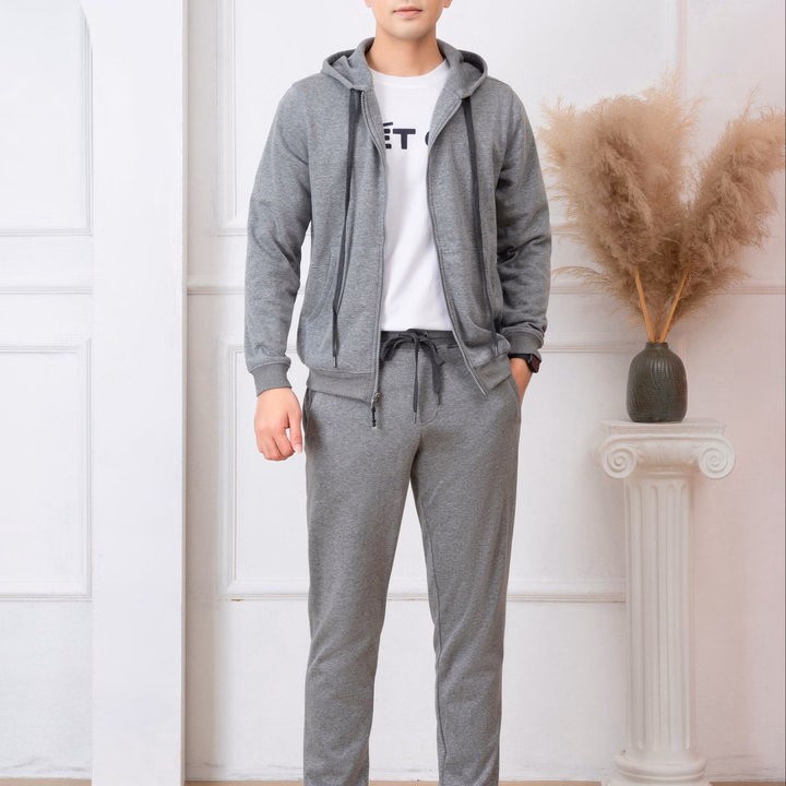 Bộ Nỉ Kéo Khóa Aligro Có Mũ Màu Ghi Nhạt Bn.18 - Aligro - Ảnh 5