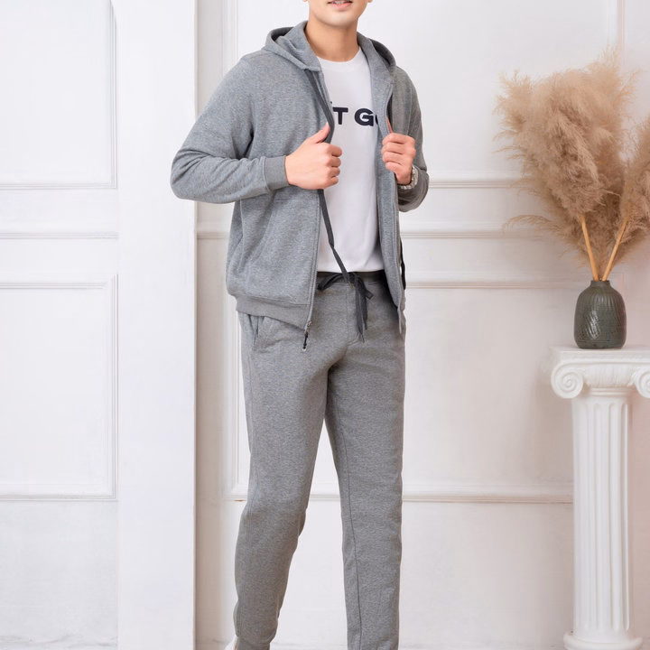 Bộ Nỉ Kéo Khóa Aligro Có Mũ Màu Ghi Nhạt Bn.18 - Aligro - Ảnh 4