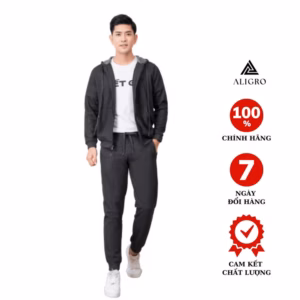 Bộ Nỉ Hoddie Nam Aligro Kéo Khóa Có Mũ Màu Ghi Đậm Bn.17 - Aligro