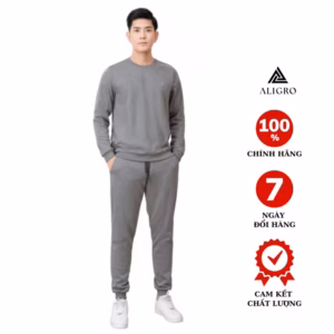 Bộ Nỉ Cổ Tròn Màu Ghi Nhạt Aligro Bn.14 - Aligro