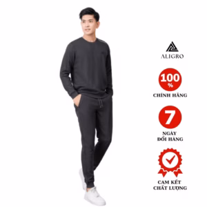 Bộ Nỉ Aligro Cổ Tròn Màu Ghi Đậm Bn.13 - Aligro