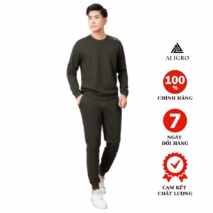 Bộ Nỉ Aligro Cổ Tròn Màu Xanh Rêu Bn.12 - Aligro