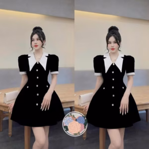 Đầm Nhung Phối Cổ Và Viền Tay Sh1000 - Sam Store