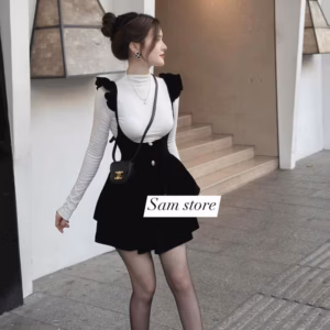 Set Yếm Áo Thun Tay Dài Phối Váy Kèm Quần Trong Sh1057- Sam Store