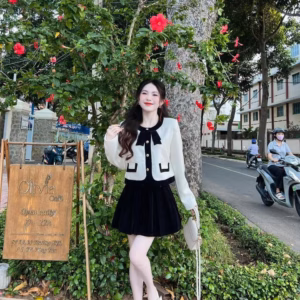 Set Quần Nhung Áo Cotton Lạnh Phối Nơ Bt922- Nana House